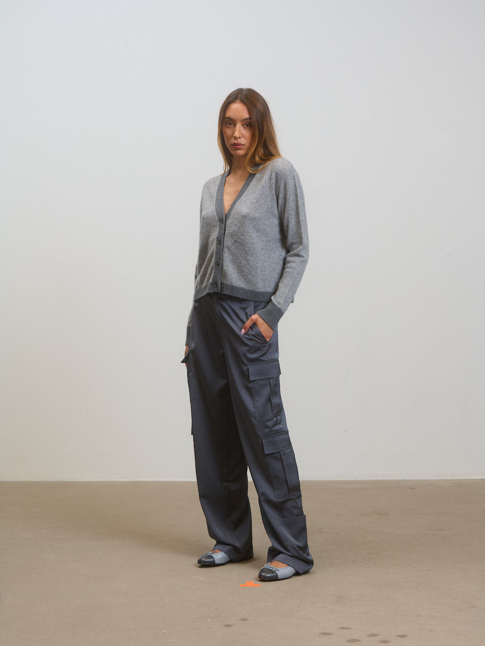 Farbblock-Strickjacke Grau & Grau