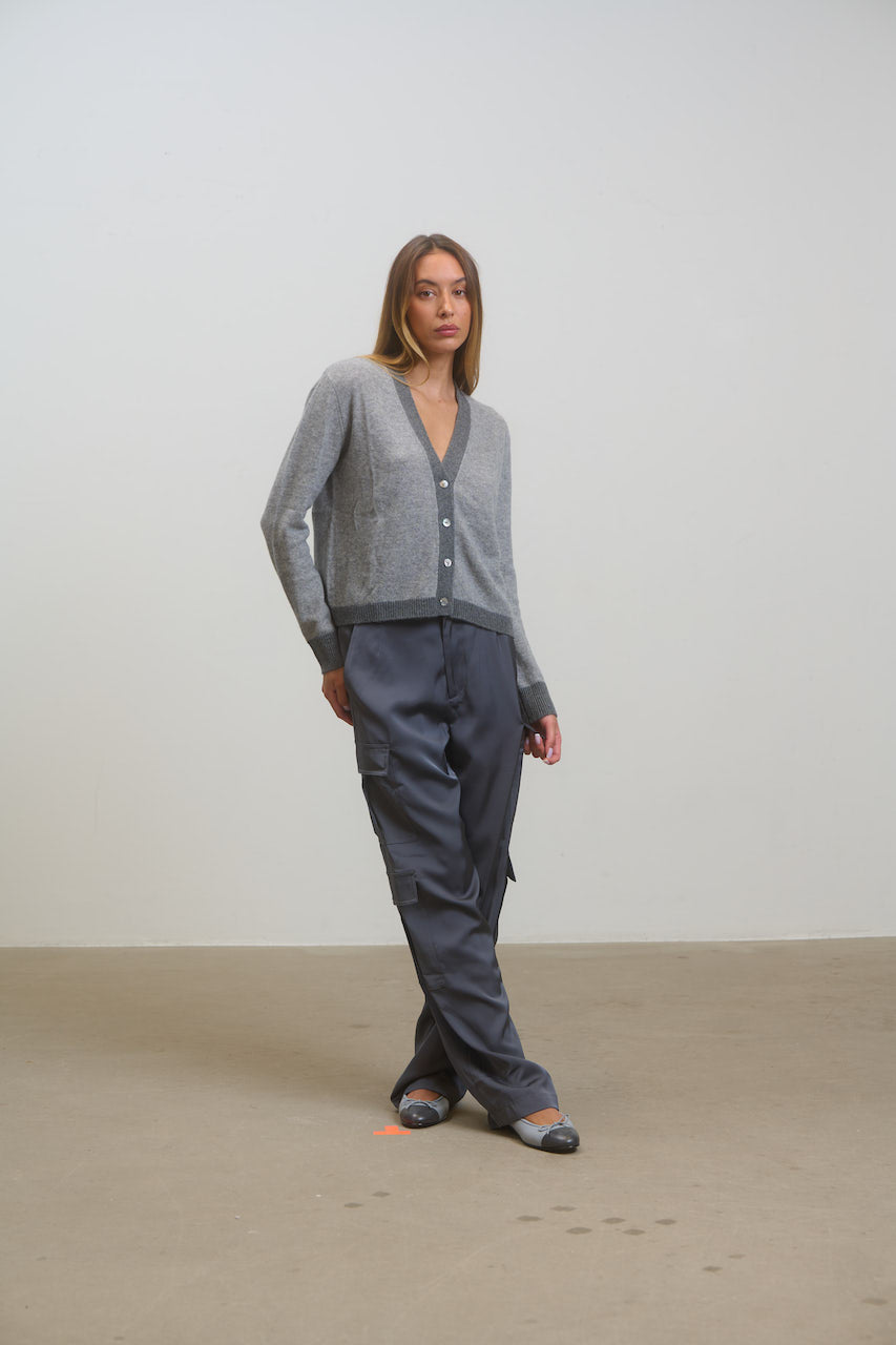 Farbblock-Strickjacke Grau & Grau