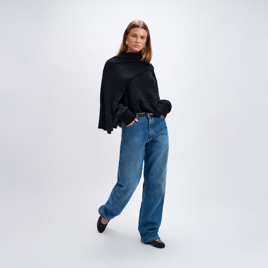 Zopfmusterpullover schwarz