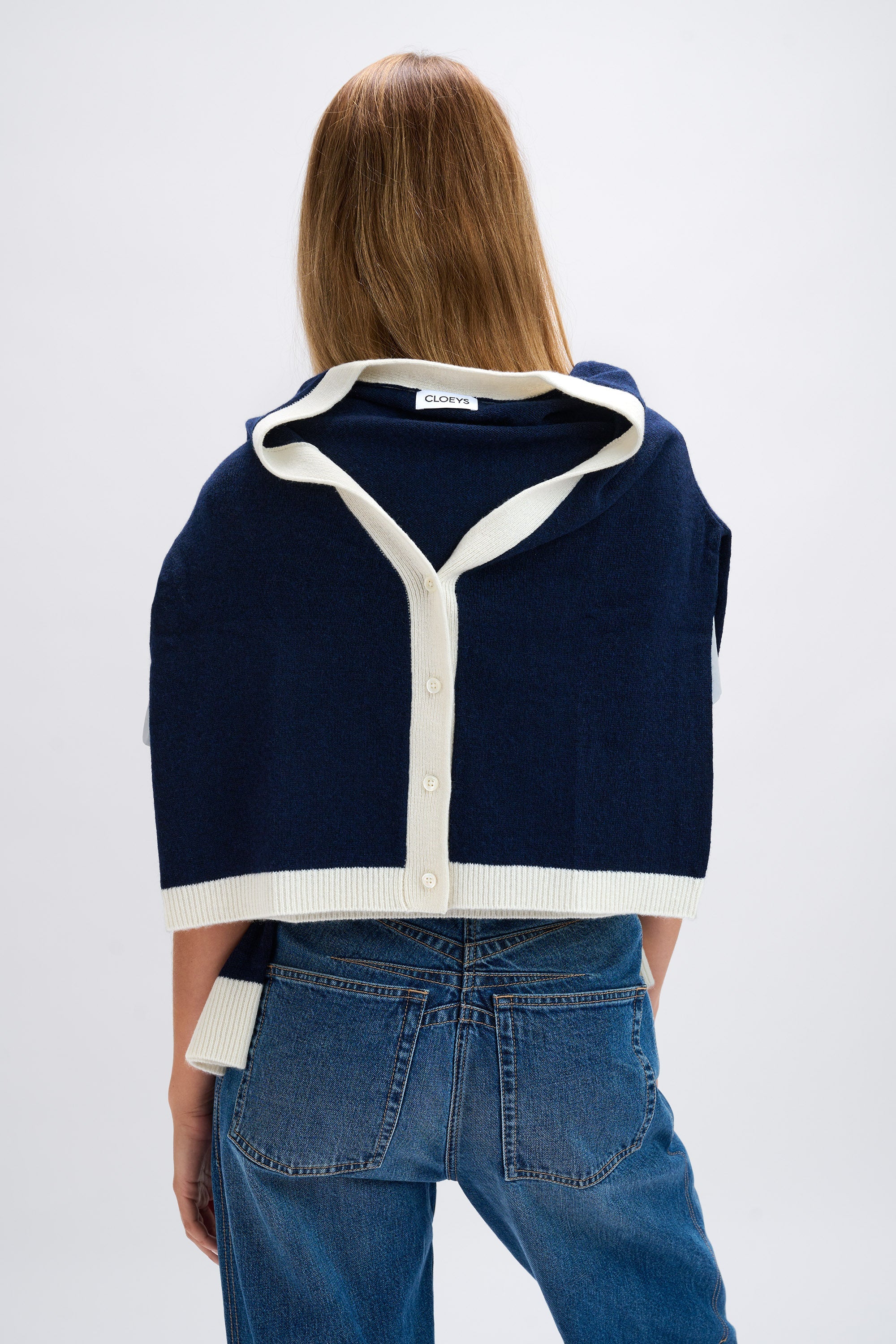 Colorblock-Strickjacke Blau & Weiß