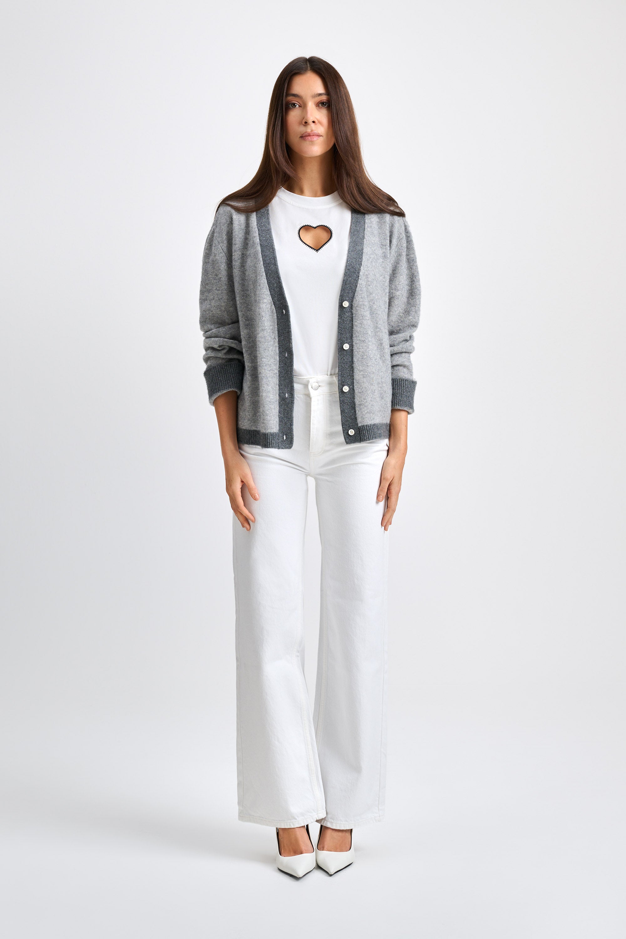 Farbblock-Strickjacke Grau & Grau