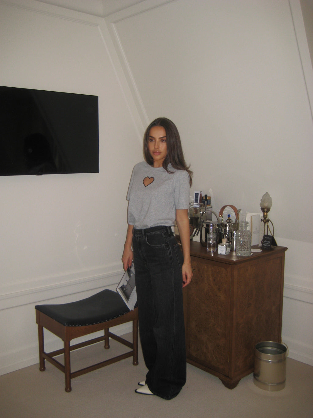 T-Shirt mit Herz Grau