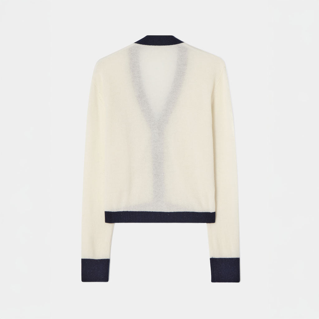 Farbblock-Strickjacke Weiß & Blau