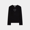 Herz-Langarm-T-Shirt Schwarz