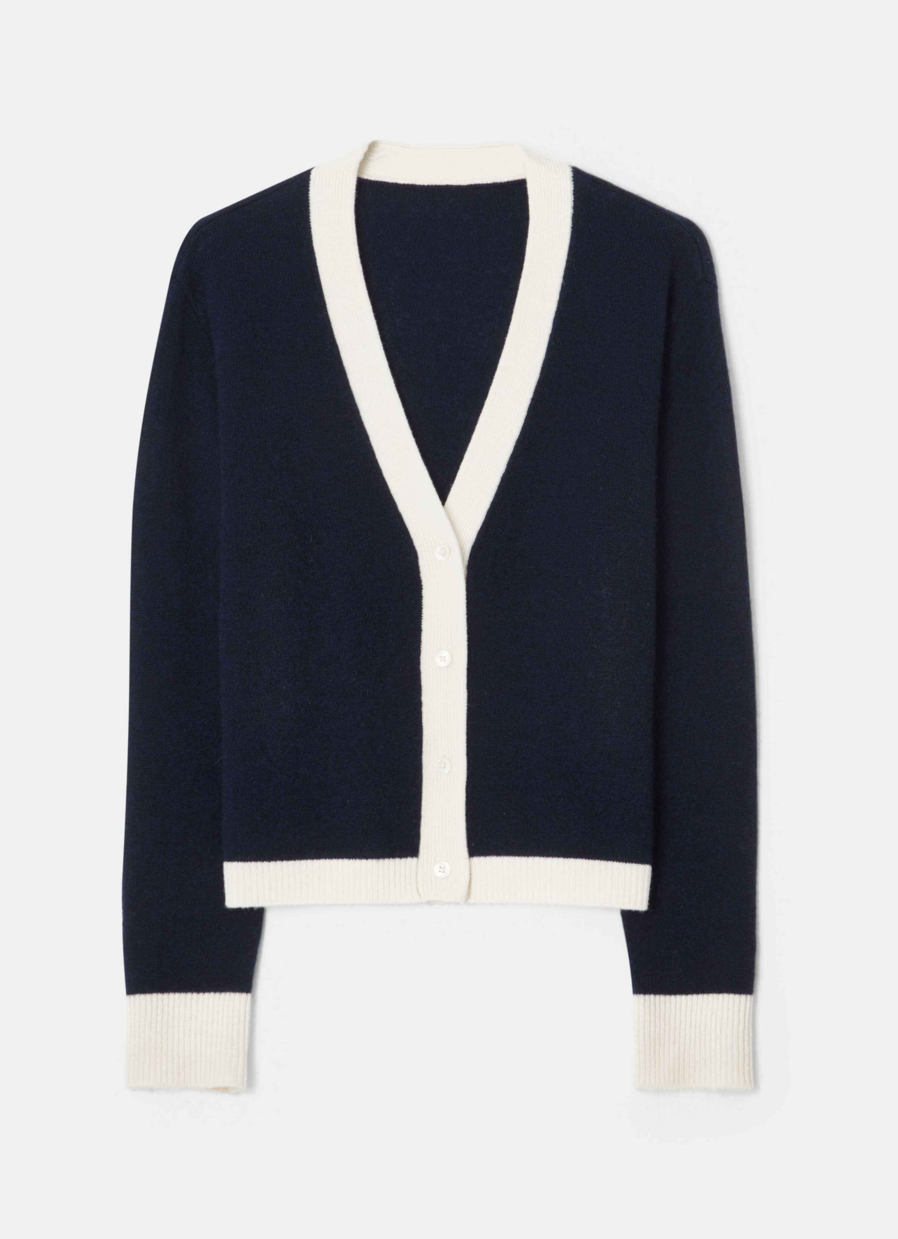 Colorblock-Strickjacke Blau & Weiß