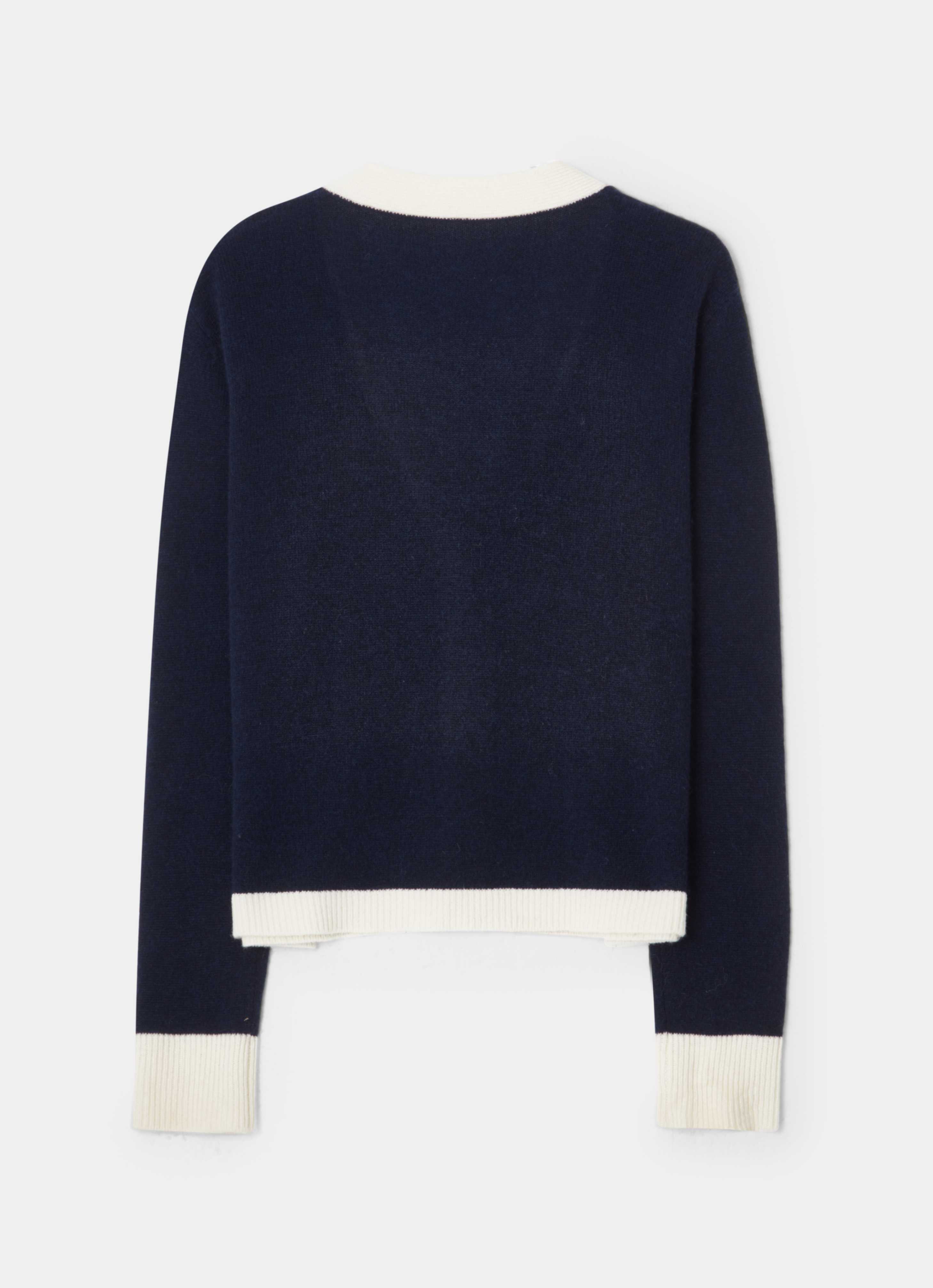 Colorblock-Strickjacke Blau & Weiß